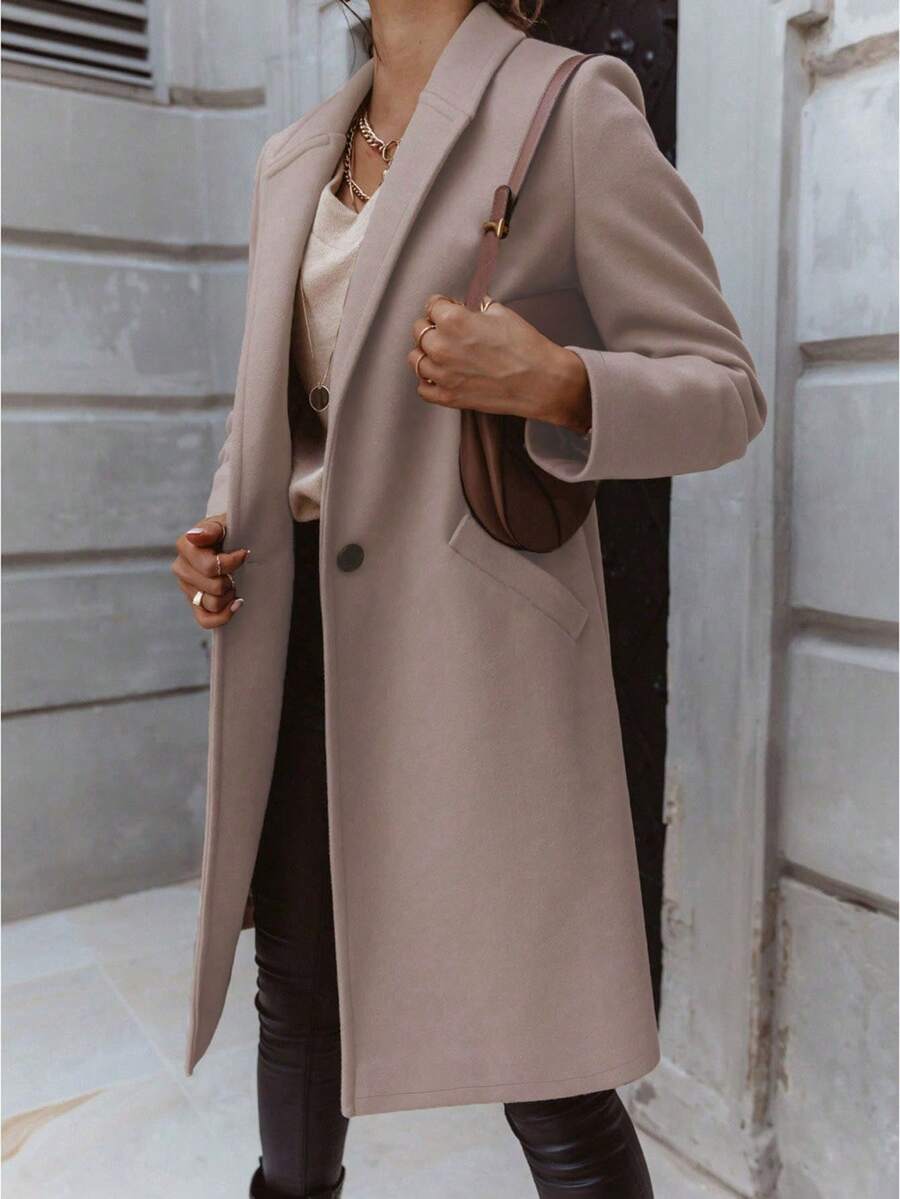 Plus Size Women's Elegant Button-Up Solid Color Coat Jacket, Autumn/Winter