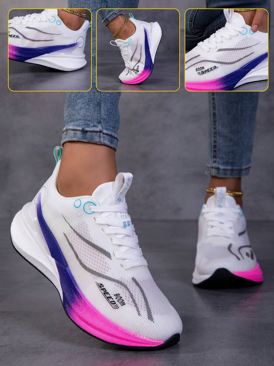 New Unisex Professional Running Shoes - Lightweight & Breathable, Soft Cushioned Sole, Suitable For Road & Outdoor Use, Multi-Function Non-Slip Shoes For Marathon, Trail Running, Cycling, Racing, Aerobics, Hiking, Climbing, And Casual Urban Sports - White and Purple - View 1