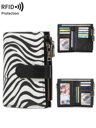 MIYIN 时尚复古女士短款钱包，多功能大容量三折信用卡夹，RFID 防盗刷钱包，适合日常使用，可装信用卡/身份证/硬币/现金/收据/照片，女士双拉链手拿包，适合日常购物，小巧便携，可作为礼物、生日礼物、周年纪念礼物。