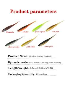 12pcs/Package New Style Soft Bait With Shadow Swing Tail, Simulating Fish Tail Movement, Lightly Floating And Slowly Sinking, Suitable For Freshwater, Saltwater, And Black Pits, Black Bass Fishing Gear, Predator Bait, Soft Tail Worm Imitation Bait, Jig Head Hooks, Fish Head Hooks For Long-Range Casting Artificial Bait
