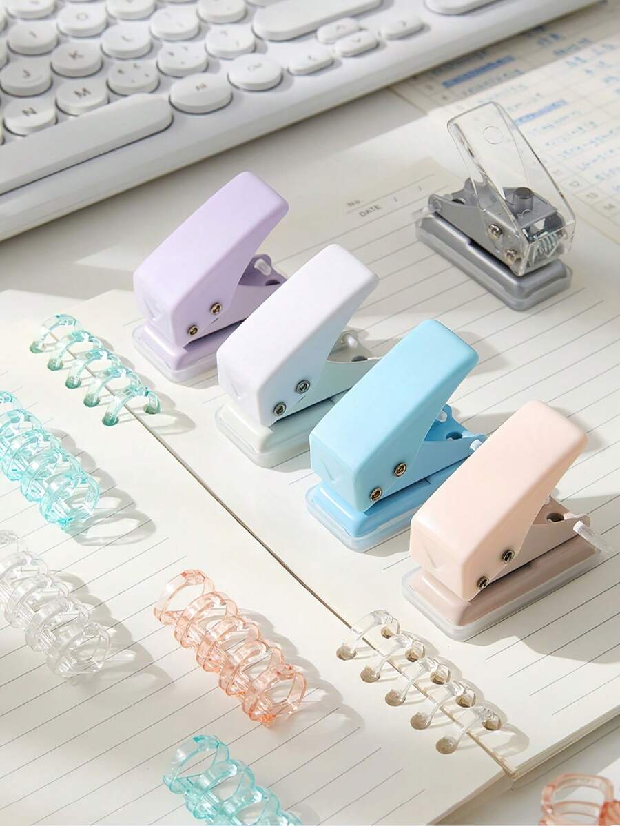 1 件迷你手动单孔圆孔打孔器，多种颜色可选，适用于在活页纸、档案材料、DIY 纸板、笔记本和日记本上打孔，非常适合学生和办公室工作人员 - 彩色 - 查看 1