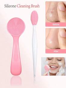 1 件粉色去黑头刷双面面部清洁 TPE 刷，多功能去角质美容工具 - 粉色 - 查看 6
