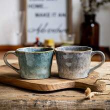 2pcs Kiln-Fired Ripple Couple Mugs - 11.83oz Gray-Blue Ombre Ceramic Large Coffee Cups, Wedding Gift & Home Use - Multicolor - View 8