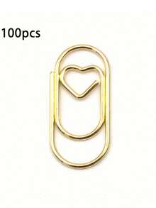 100pcs/50pcs/20pcs Mini Heart-Shaped Golden Paper Clips, Creative Metal Office Supplies Suitable For Study, Office, Home