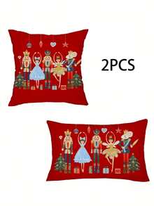 2pcs Christmas Red Cushion Covers - Nutcracker, Clara, Christmas Tree Print Pillow Covers, 18x18 Inches/11.81x19.69 Inches | With Zipper Closure | For Living Room, Room Decoration, Sofa And Bedroom (Filling Not Included) Great For Christmas Decorations, Christmas Party Home Decor Christmas Decorations Home