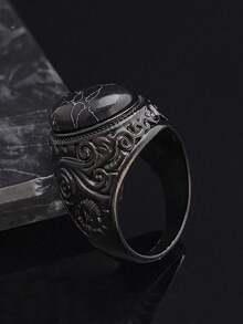 1件装 时尚黑色宝石高品质珠宝 316不锈钢戒指 经典黑色宝石男士戒指 - 黑色 - 查看 2