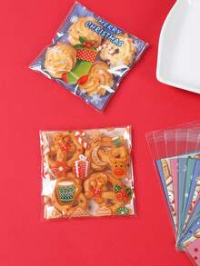 100 piezas Bolsas de caramelos navideños con autoadhesivo, bolsas de plástico transparente con diseño de Papá Noel, muñeco de nieve, reno y árbol de Navidad, para decoración navideña, envoltura de regalos, fiestas navideñas, decoración del hogar, decoración festiva, Feliz Navidad, regalo de Navidad