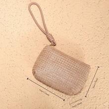 Mode Frauen Mini Stroh Geldbörsen Münzbeutel Kartenetui Geldbeutel Frauen Mädchen Reißverschluss Wechseltasche