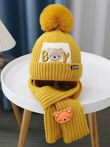 2pcs Teddy Bear Knit Hat & Scarf Set, Thick Warm Knitted Beanie, Suitable For Outdoor Use In Winter, Holiday Outfit, Comfortable Winter Holiday, Washable, Warm Fabric, Winter Accessory, Holiday Outfit Autumn Decor