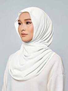 1 pezzo Hijab istantaneo per donna, sciarpa musulmana casual classica, realizzata in comodo e traspirante tessuto modal, include fascia elastica e design in chiffon, adatto per preghiera e culto quotidiano all'aperto - Bianco - Visualizzare 4