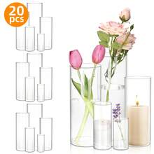 Tomnk 5/20/35/50pcs Glass Cylinder Vases, Glass Candle Holders-4, 6, 8, 9.8, 11.8 Inch Tall Hurricane Floating Glass Candle Holders Clear Flower Vases For Centerpieces Home Table Decor Wedding Party Decorations, Mother's Day Decor, Ideal Mother's Day Gift - trong suốt - Xem 7