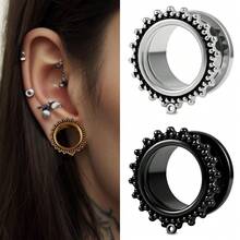 2 件热销简易/DIY 不锈钢图案螺丝扩耳器量规耳塞隧道耳环穿孔身体首饰拉伸器珠宝女士/女孩 - DIY 1 - 查看 7