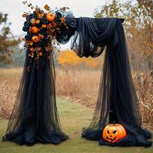 Cortina de veludo preto/branco/champanhe profundo de Halloween de 1 peça de 787,4 polegadas - Decoração de atmosfera de terror de tamanho grande, adequada para arcos ao ar livre, cerimônias de igreja e cenários de festa, sem penas, material de poliéster, decoração de Halloween, estilo gótico, material leve, cortina de alta qualidade, cenário de evento, planejador de eventos, decoração assustadora para casa - Preto - Ver 9