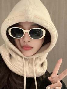 1 sztuka/damska szara czapka kominiarka ze ściągaczem, ciepła dzianinowa czapka ochronna na twarz i szyję do jazdy na nartach na świeżym powietrzu, odpowiednia do ochrony przed zimnem zimą