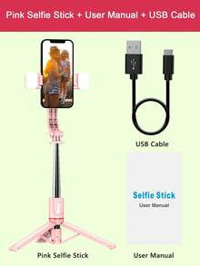 TOKQI 44.9 Inch Extendable Selfie Stick Tripod With Dual Fill Lights And Detachable Remote, Portable Phone Tripod With 360° Rotation, Suitable For Travel Live Streaming Vlog, Compatible With IPhone 14/13/12/11, Android IOS Smartphones, Pink - Pink - View 13