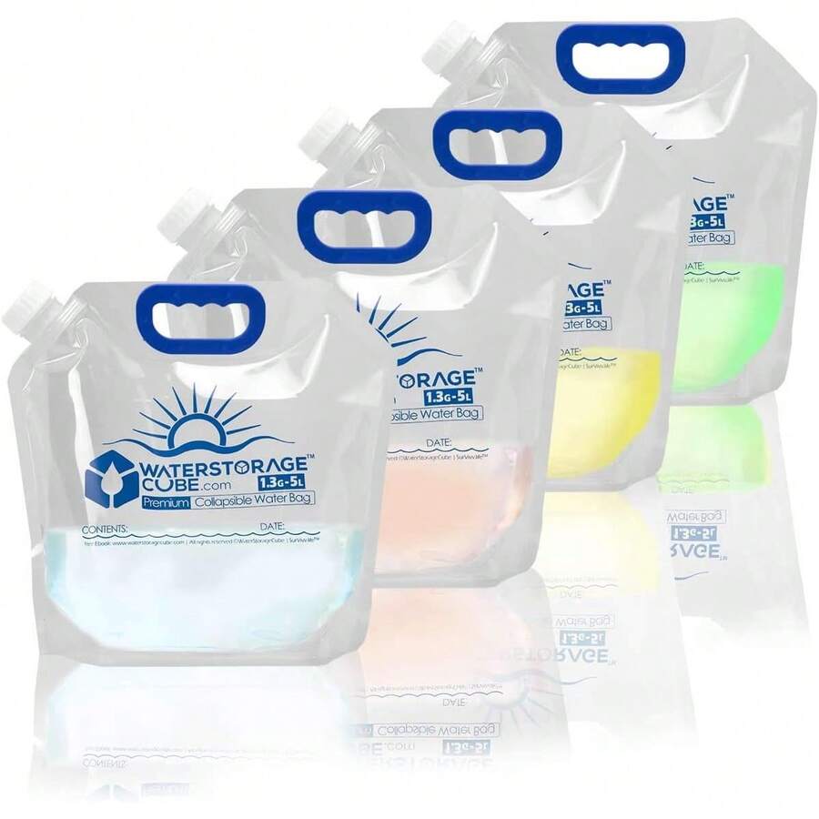 Bolsa Plegable de Almacenamiento de Agua de Grado Alimenticio Sin BPA, Transparente y Congelable, Ideal para Camping, Senderismo y Emergencias - 1.3 galones, paquete de 2 - Ver 1