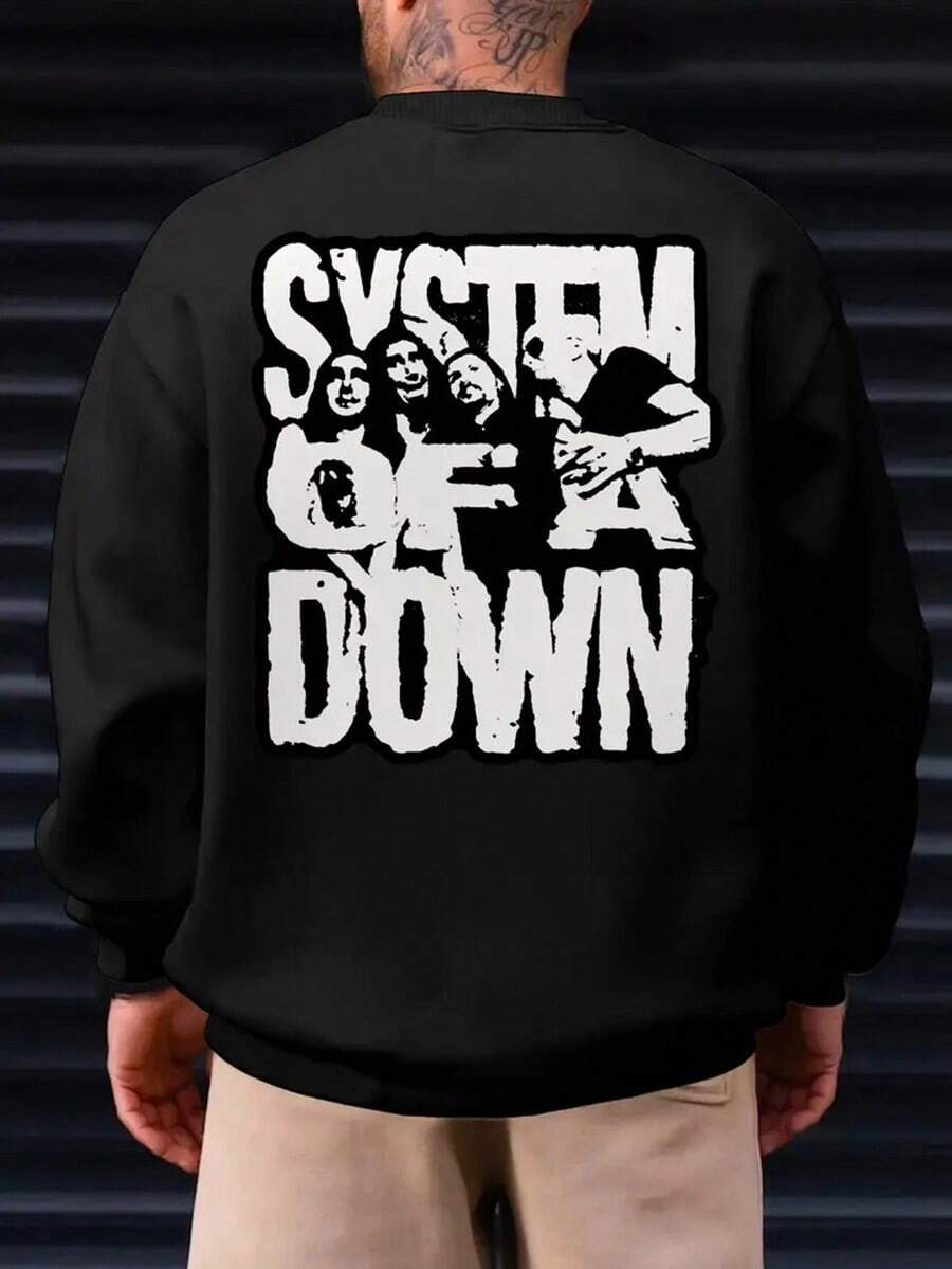 Product Name SYSTEM OF A Character Print, Men's Casual Hoodie Set, Round Neck Sweatshirt, Autumn And Winter Warm Hoodie,Fall Hoodies,Men's Fall Clothes,Street Wear,Halloween,Mens Hoodies,Y2k Clothes,Jesus Hoodie,Thanksgiving Day,Nightmare Before Christmas,Christmas - Black - View 1