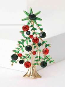 1pc Christmas Brooch, Full Crystal Inlaid Rhinestone Christmas Tree Brooch, Alloy Christmas Jewelry Accessory Costume Accessories Bag Charms Office Accessories