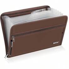D&D  ENGPOW Fireproof File Folder Fireproof Fire And Water Resistant Money Document Bag With A4 Size 13 Pockets Zipper Closure Non-Itchy Silicone Coated Portable Filing Organizer Pouch(14.3" X 9.8") - Brown,13 Pockets - View 13