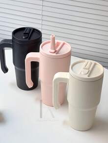 20盎司防漏保温杯，带提手和可折叠吸管，双层真空隔热，冷热饮皆宜，简约旅行杯 - 多色/20oz - 查看 2