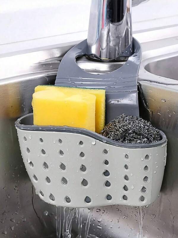 3pcs Sink Hanging Drain Basket Set, Includes Silicone Storage Box, Adjustable Shoulder Strap Drainer Rack, Sponge Holder, Faucet Hanging Basket, Kitchen Storage Bag, Suitable For Storing Sponges And Rags In The Kitchen