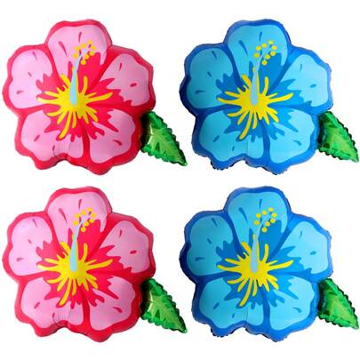 4 Stücke tropische Hibiskus Folienballons, rosa und blaue Metallballons für Partydekorationen, Hawaii Geburtstags Party Zubehör, 70 cm, Feier Dekorationen, fröhliches Party Thema, Geburtstags Party Deko