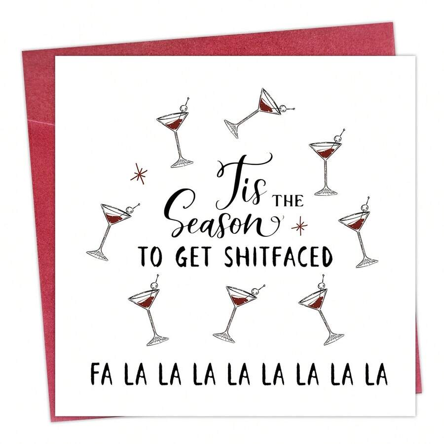1pc Funny Christmas Card (With Envelope) - "Time To Get Drunk" Humorous Card, Playful Holiday Greeting, For Sisters, Friends And Family, Holiday Joke Card - Multicolor - View 1