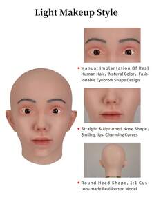 Upgrade Head Mask Silicone Simulated Crossdresser Head Mask Realistic Skin Texture Full Makeup Mask Exquisite Makeup Head Mask Integrated Head Cover Cross-Dressing,Cosplay, For Halloween Cosplay ,Photography, Practice Applying Makeup Headgear, Party - Apricot - View 4