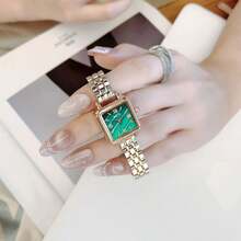 Reloj de mujer de concha cuadrada, verde esmeralda