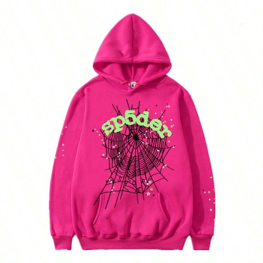 Casual Hooded Long Sleeve Sweatshirt For Women With Drawstring And Pocket Vibrant Pink Woven Fabric Top - 粉紅色衛衣 - 查看 1