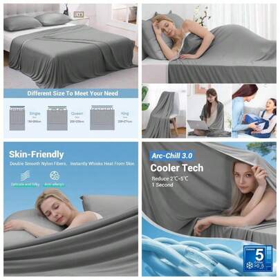 Cooling Blanket - Chill 3.0 Q - 0.5+ Manta Fra Doble Cara Nylon Sudores Nocturnos, Cobija Enfriadora Verano, Manta de Enfriamiento Fresca Uso en CamaSofViajes 200x220