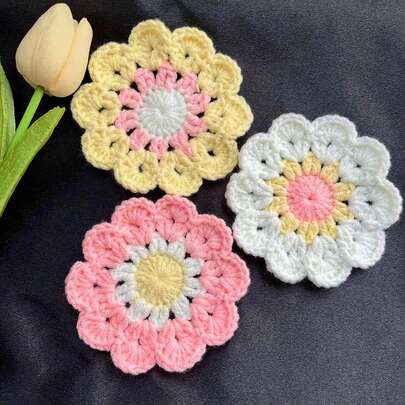 1pc Handmade Crochet Flower Coaster, Cute Placemat, Heat Insulation Pad, Suitable For Home Kitchen Decor