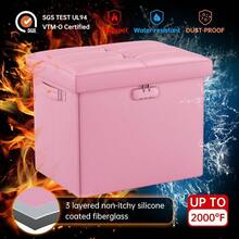 Storage Ottoman Foot Rest Stool With Lock & Handles Fireproof Folding Leather Footstool Bench With Storage  For Living Room Bedroom Home Office Dorm 17x13x13in Pink - 粉色 - 查看 9