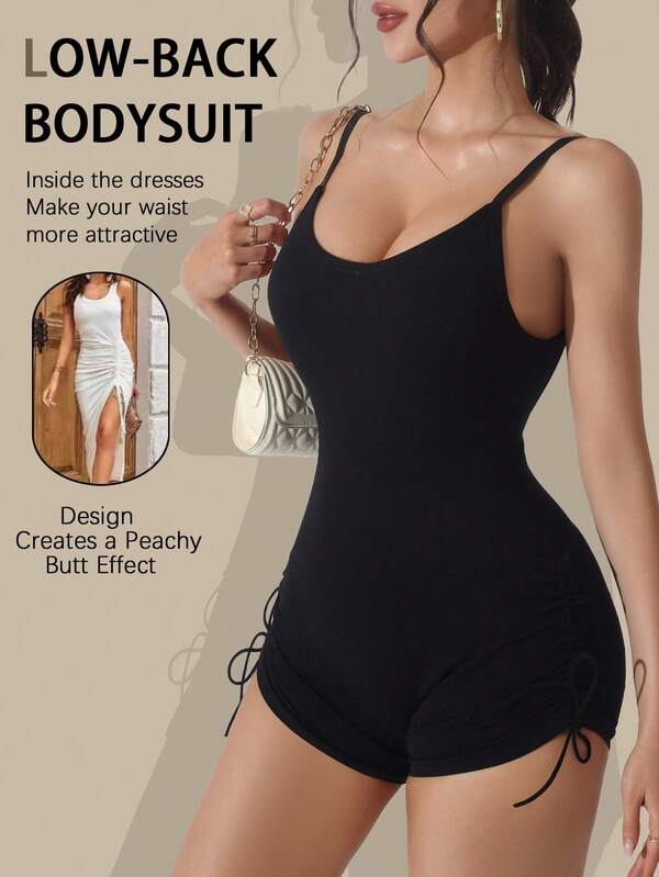 1pc Seamless Body Shaper For Women With Waist Trainer, Tummy Control, Butt Lifter, Backless, Square Collar, Bodysuit