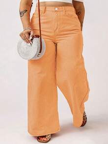 Quần ống rộng dáng suông phong cách đường phố dành cho nữ cỡ lớn, phù hợp cho việc đi làm hàng ngày và mặc đi học, mùa xuân/hè. - Màu Cam san hô - Xem 3