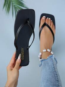 New Spring/Summer Women Chocolate Brown Flip Flops, Round Toe Flat Sandals, Casual Indoor/Outdoor Slippers - màu đen - Xem 1