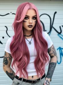 clouder Red Highlight Pink Extra Long Curly Wig 30 Inch Cosplay Wig Halloween Christmas Wig Elegant Soft Matte Hair Loose Curls Casual Outing Street Punk Wig Rock Wig Fluffy Natural Cool Girl Synthetic Heat-Resistant Fiber Wig Suitable For Women Daily Party Wig Music Festival Wig Avant-Garde College Style Wig Modern Fashion Gothic Wig - 挑染粉色 - 查看 4