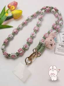 Cordón para teléfono móvil cruzado que se puede llevar, tejido a mano con flores, accesorio de moda para mujer, pequeño y fresco, bolsa de compras, senderismo, viaje, correa para el hombro, funda para teléfono universal con abejita