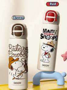 1pc 600ML Snoopy Stainless Steel Vacuum Insulated Water Bottle, Large Capacity Student Cup, Portable Sports Tumbler Cup With Straw, For Men & Women - Multicolor - View 4