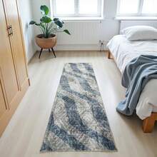 Modern Multı-ColoredArea Rug– Non-Slip, Soft & Washable Carpet For Living Room, Hallway, Bathroom (Made In Turkey) - Blue and White - View 3