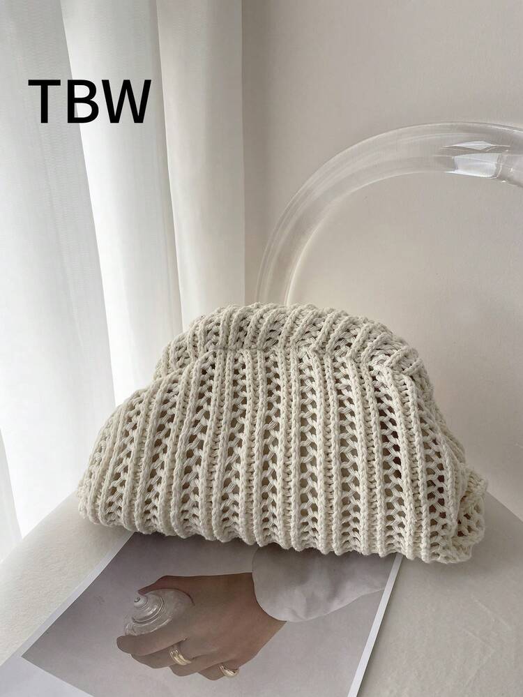 Women's Knitted Handbag, Solid Color, Large Capacity, Classic Retro Buckle Design, Suitable For Vacation And Travel , Wedding