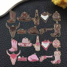 20 piezas de dijes de vaquero estilo occidental con esmalte para hacer joyas, dijes colgantes de metal con tema de vaquero en forma de bota y sombrero de vaquero de colores para hacer aretes, collares y llaveros DIY