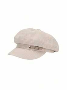 1 szt. damski beret w jednolitym kolorze, elegancki brytyjski styl, modna, uniwersalna, swobodna czapka malarza, vintage'owy kapelusz gazeciarza ze skórzaną klamrą, odpowiedni do noszenia na ulicy, spotkań towarzyskich, wydarzeń artystycznych i kulturalnych, dojazdów do pracy