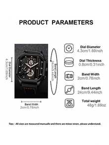 1PC|Men Fashionable And Handsome Quartz Watch, Square Dial, PU Leather Strap, With Calendar. Suitable For Daily Wear, Wear It At Work. A Gift For Boyfriend. (This Box Is Just A Display)