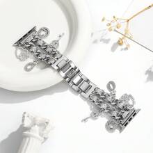 1 条女式皮革绳表带适用于 38/40/41/42/44/45/49 毫米不锈钢表带，兼容 Apple Watch Ultra/SE/8/7/6/5/4/3/2/1 - 銀色 - 查看 7