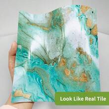 MX    50Pcs Peel And Stick Backsplash Wall Tile For Kitchen Bathroom Laundry Room 5.9"X5.9" Turquoise Marble - 綠松石大理石 - 查看 8