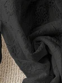 Elegant Solid Color Women's Shirt With Embroidered Lace-Up Detail & Peplum Hem, Notch Lapel Long Sleeve Blouse For Office Wear, Fashionable Spring Summer Fall Dressy Tops