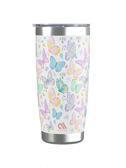 20oz Coffee Mug Tumbler For Office, 304 Stainless Steel Vacuum Insulated Tumbler With Lid, Water Bottle, Perfect For Hot And Cold Drinks, Ideal For Travel And Outdoor Use, Birthday Gifts For Women, Mom, Best Friend, Bride, Bridesmaid Gift, White Tea Cup, Mother'S Day, Valentine'S Day, New Year'S Gift (Colorful Butterfly)
