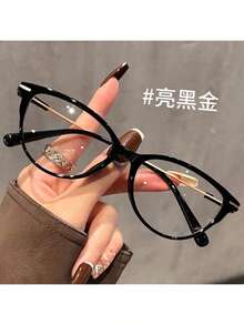 1 件女士复古猫眼框架变色眼镜透明镜片时尚眼镜不锈钢小号窄框，女士简约全框 PC 镜片眼镜，适合所有季节，含眼镜盒 - 彩色 - 查看 2