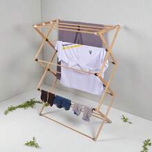 Tendedero de bambú desmontable, plegable y con toallero. Resistente, ideal para uso en interiores y exteriores. Multiusos (plegado). - Naranja - Ver 9